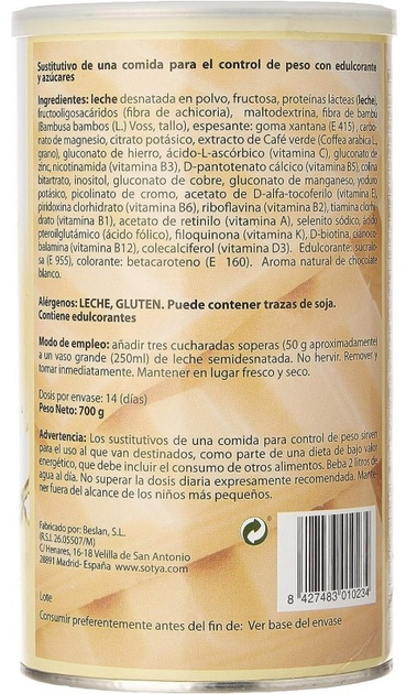 BATIDO SACIANTE POLVO SABOR CHOCOLATE BLANCO 700G
