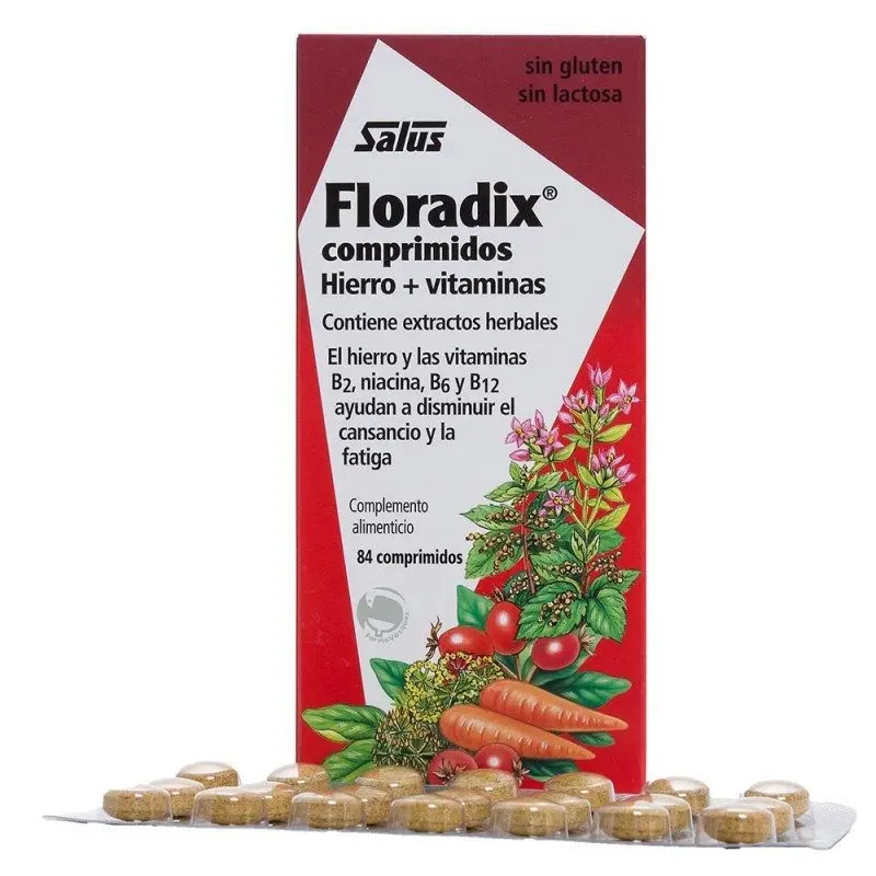 Hierro y Extractos Herbales con Vitamina B2, B3, B6 y B12 - Floradix - 84 Comps.