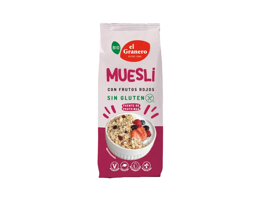 Muesli con frutos Rojos sin gluten Bio, 375 g