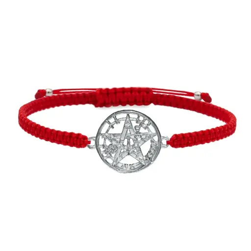 [0800580] Pulsera plata macramé roja (tetragramaton)
